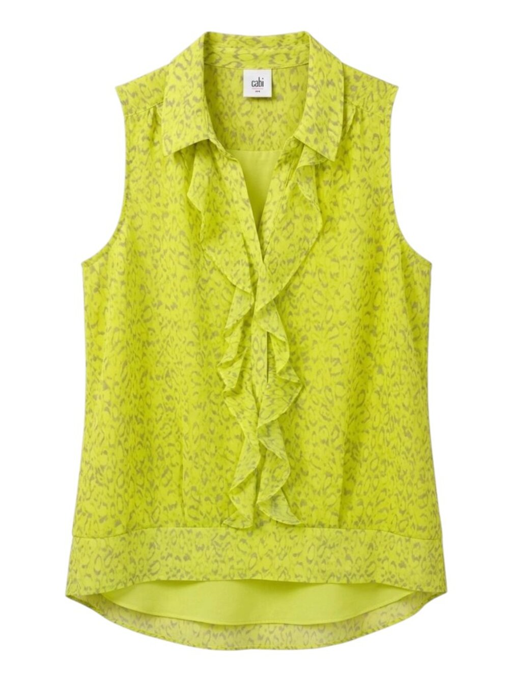 CABI Reign Sleeveless Ruffle-Front Blouse in Chartreuse - Size Small